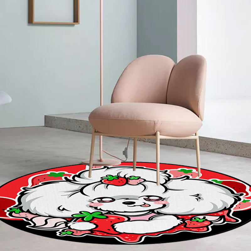 Children's Room Rug in Purple and Red Animal Dog Star Strawberry Print Rug Polyester Non-Slip Area Rug