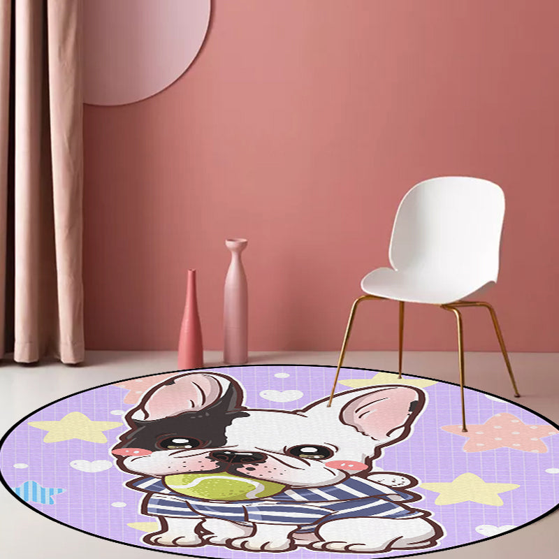 Children's Room Rug in Purple and Red Animal Dog Star Strawberry Print Rug Polyester Non-Slip Area Rug