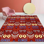 Southwest Living Room Rug in Red Tribal Print Rug Polyester Non-Slip Back Area Rug