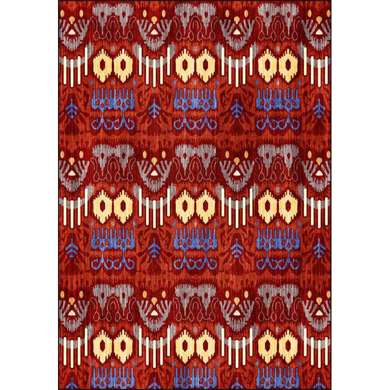 Southwest Living Room Rug in Red Tribal Print Rug Polyester Non-Slip Back Area Rug