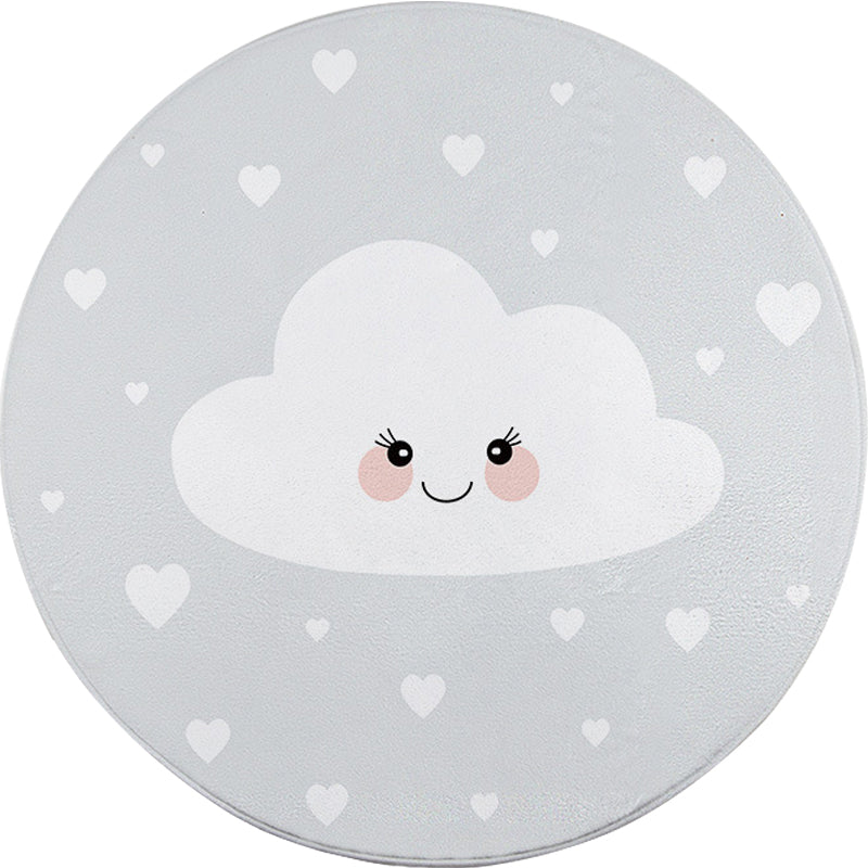 Children's Room Rug in Gray Fairy Tale Clouds Heart Print Rug Polyester Stain Resistant Non-Slip Area Rug