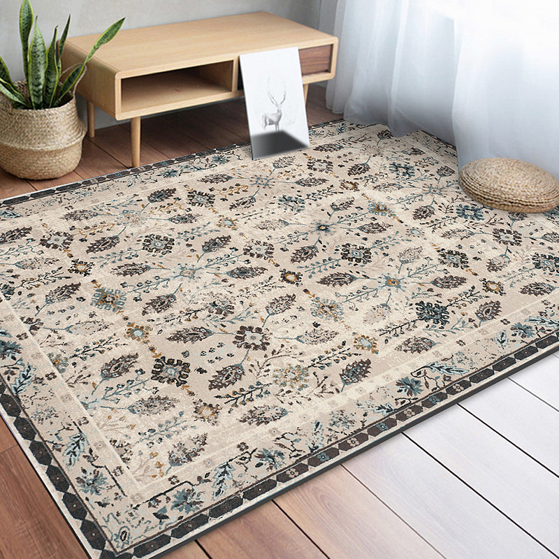 Retro Floral Pattern Rug Gray Multicolor Classical Rug Polyester Washable Non-Slip Back Rug for Living Room