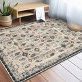 Retro Floral Pattern Rug Gray Multicolor Classical Rug Polyester Washable Non-Slip Back Rug for Living Room