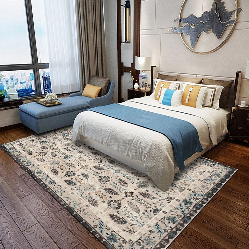 Retro Floral Pattern Rug Gray Multicolor Classical Rug Polyester Washable Non-Slip Back Rug for Living Room
