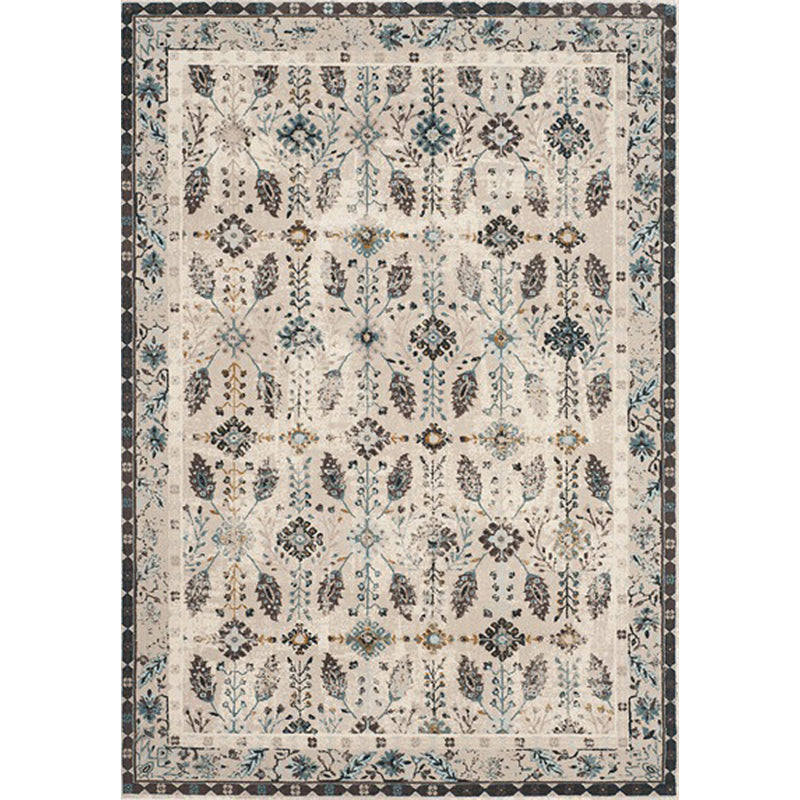 Retro Floral Pattern Rug Gray Multicolor Classical Rug Polyester Washable Non-Slip Back Rug for Living Room