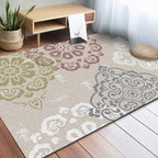 Classic Floral Pattern Rug Light Brown Polyester Rug Machine Washable Non-Slip Area Rug for Bedroom
