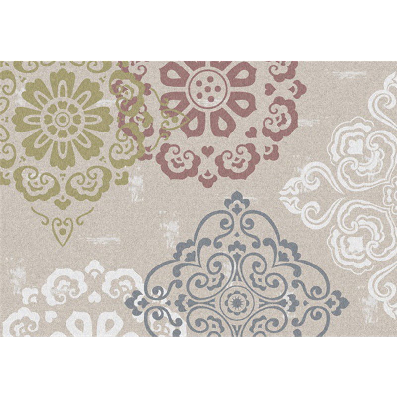 Classic Floral Pattern Rug Light Brown Polyester Rug Machine Washable Non-Slip Area Rug for Bedroom