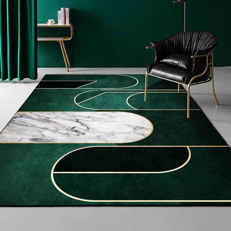 Green Novelty Carpet Polyester Marble Surface Pattern Carpet Washable Non-Slip Underlay Area Rug for the Living Room