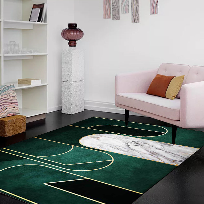 Green Novelty Carpet Polyester Marble Surface Pattern Carpet Washable Non-Slip Underlay Area Rug for the Living Room