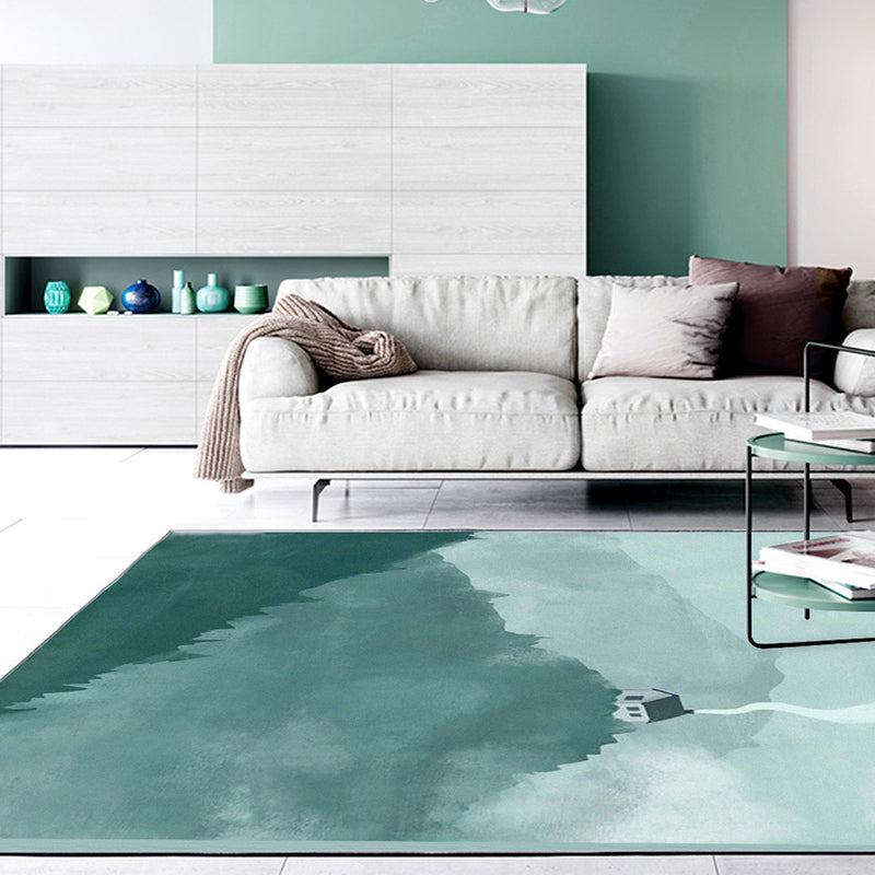 Large Bedroom Rug Modern Geography Mountain House Pattern Rug Polyester Anti-Slip Back Rug