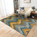 Minimalist modern rug in yellow and blue with abstract wave pattern rug polyester non-slip rug for home decor