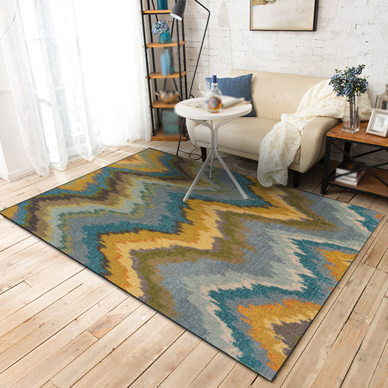 Minimalist modern rug in yellow and blue with abstract wave pattern rug polyester non-slip rug for home decor