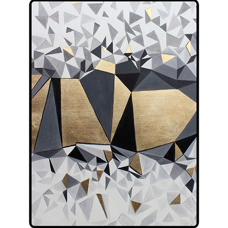 Novelty Living Room Rug in Gray and Gold Geometric Irregular Shape Printed Rug Polyester Non-Slip Washable Rug