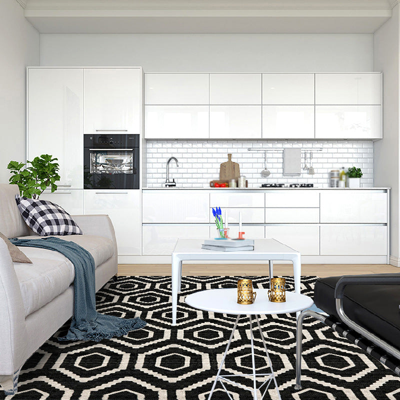 Nordic Modern Rug in Black Geometric Pattern Rug Polyester Machine Washable Non-Slip Rug for Home Decor