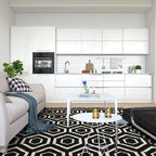 Nordic Modern Rug in Black Geometric Pattern Rug Polyester Machine Washable Non-Slip Rug for Home Decor
