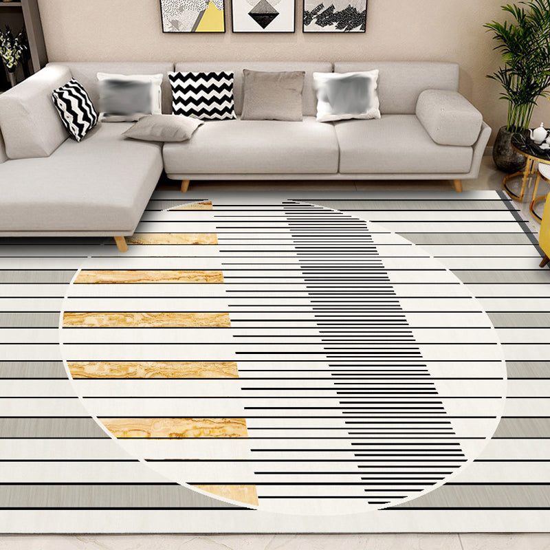 Modern rug for the living room in gray geometric circle stripe print rug polyester stain-resistant rug for the area