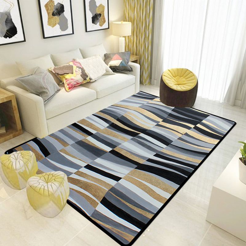 Minimalistic Novelty Rug in Gray Geometric Lines Pattern Rug Polyester Machine Washable Rug for Home Decoration