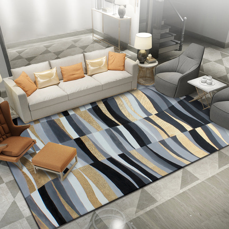 Minimalistic Novelty Rug in Gray Geometric Lines Pattern Rug Polyester Machine Washable Rug for Home Decoration