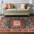 Oriental Moroccan carpet in blue and red medallion floral pattern carpet polyester washable rug for home decor