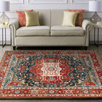 Oriental Moroccan carpet in blue and red medallion floral pattern carpet polyester washable rug for home decor
