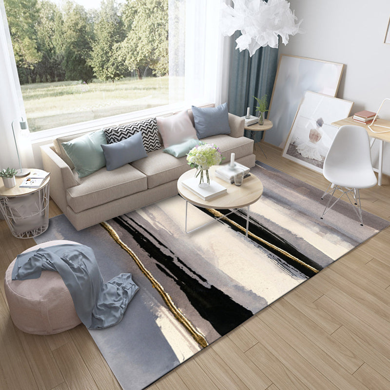 Modern living room rug in gray abstract striped pattern Rug Polyester non-slip backing Rug