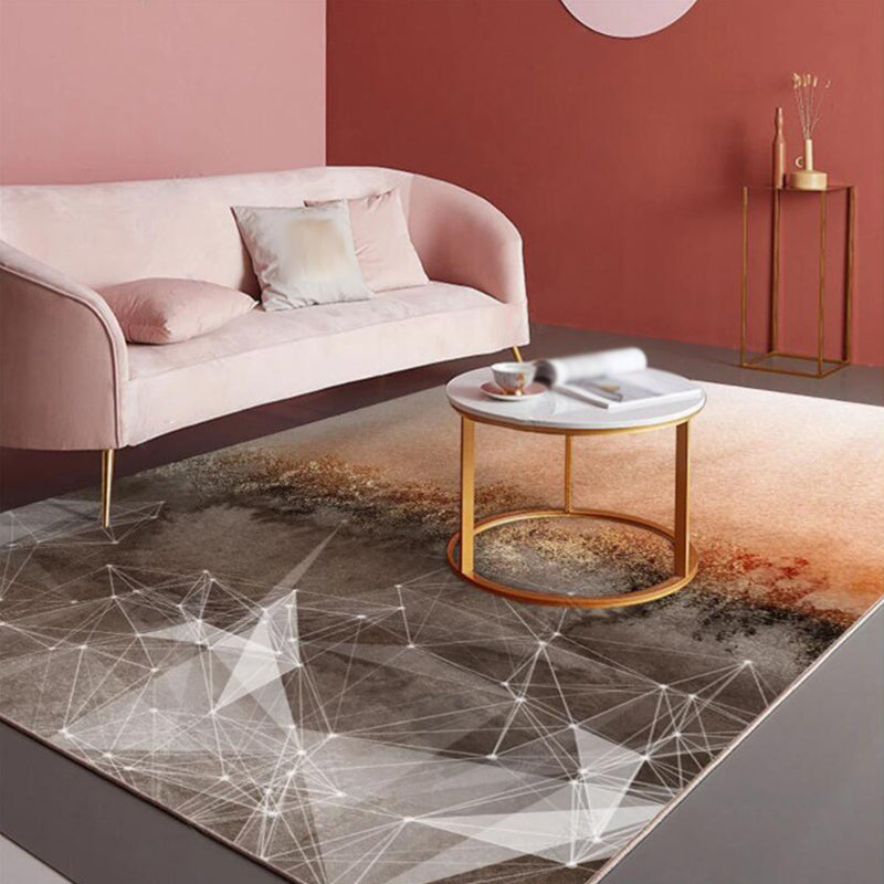 New Modern Rug in Grey and Orange Abstract Geometric Painting Pattern Rug Polyester Non-Slip Rug for Home Decor
