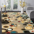 Modern rug for the living room in brown abstract circle print rug Polyester non-slip pet-friendly rug