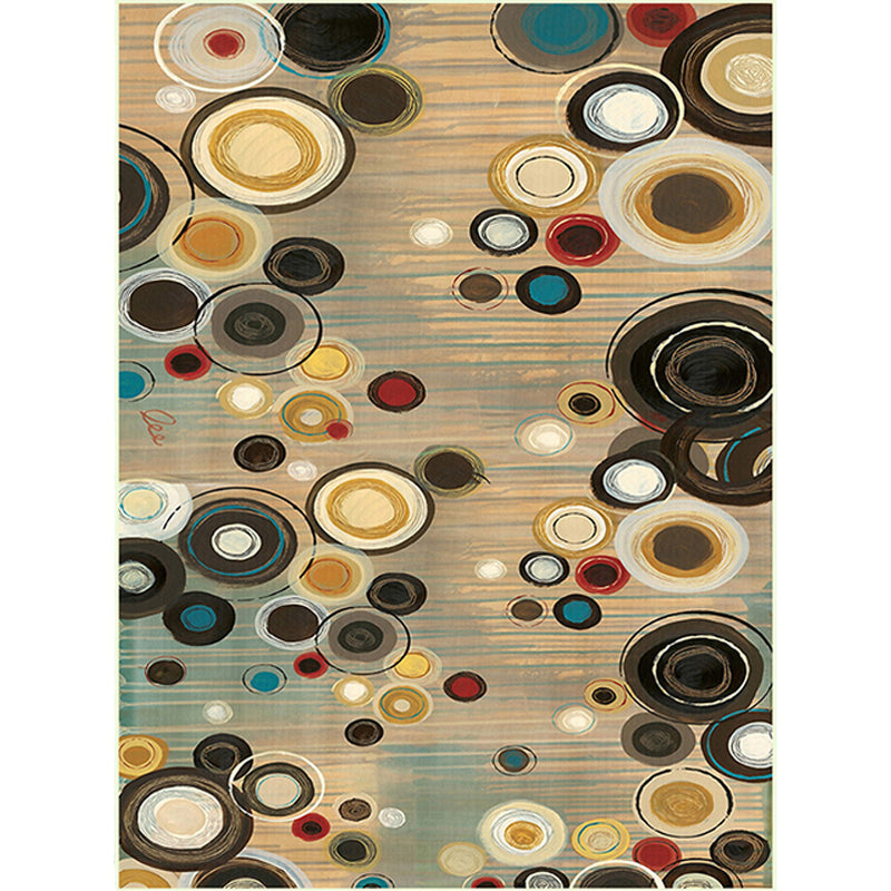 Modern rug for the living room in brown abstract circle print rug Polyester non-slip pet-friendly rug