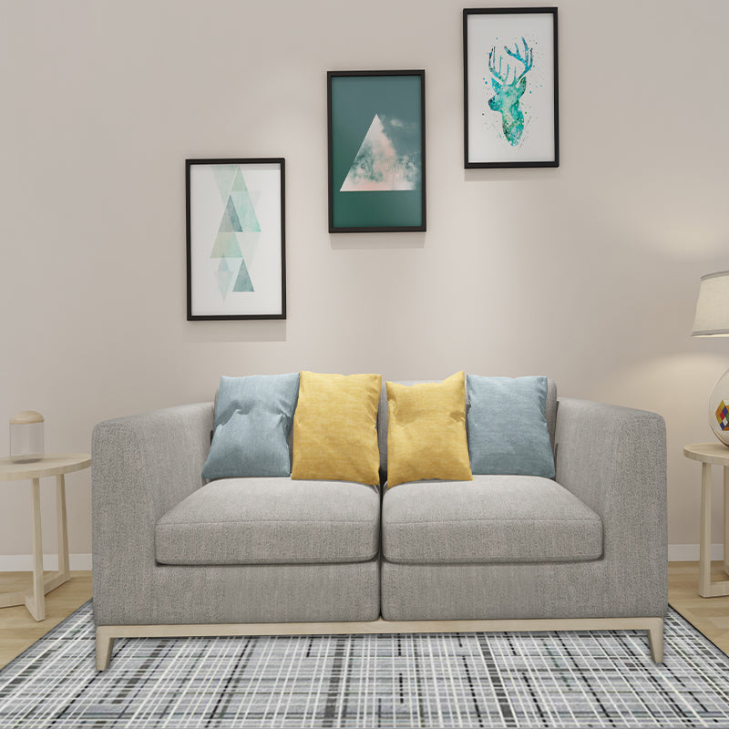 Gray Novelty Rug Polyester Checkered Pattern Rug Washable Non-Slip Back Rug for Living Room