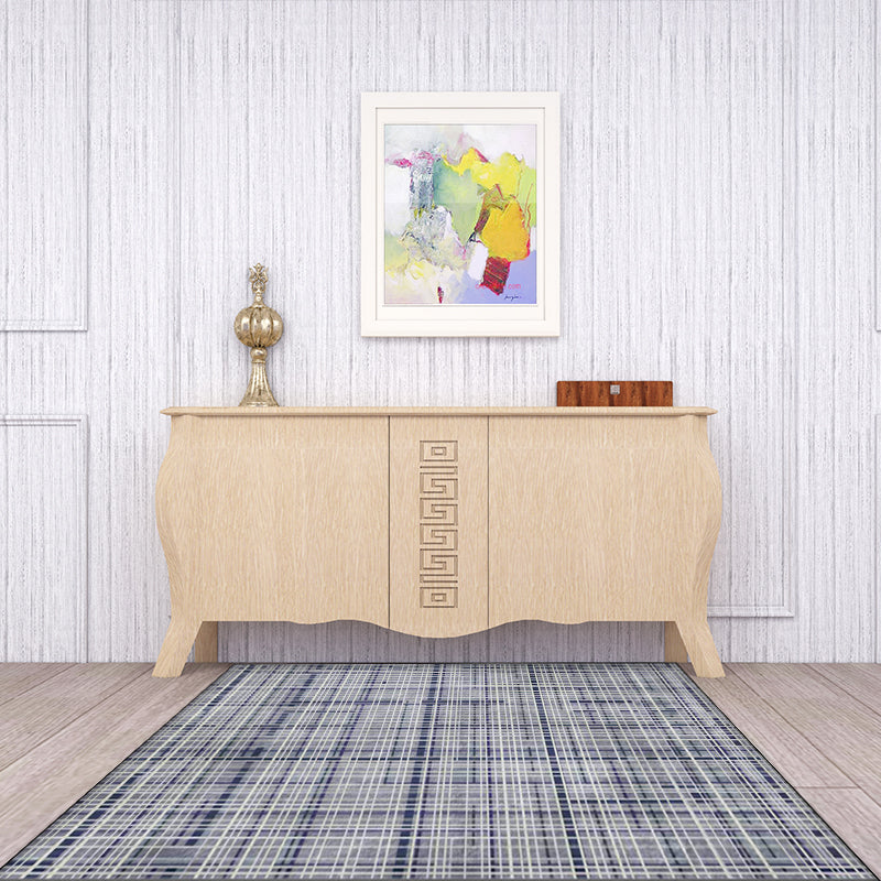 Gray Novelty Rug Polyester Checkered Pattern Rug Washable Non-Slip Back Rug for Living Room