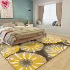 New Flower Print Rug Yellow and Blue Polyester Rug Machine Washable Non-Slip Rug for the Bedroom