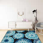 New Flower Print Rug Yellow and Blue Polyester Rug Machine Washable Non-Slip Rug for the Bedroom