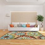 New Flower Print Rug Yellow and Blue Polyester Rug Machine Washable Non-Slip Rug for the Bedroom