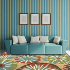 New Flower Print Rug Yellow and Blue Polyester Rug Machine Washable Non-Slip Rug for the Bedroom