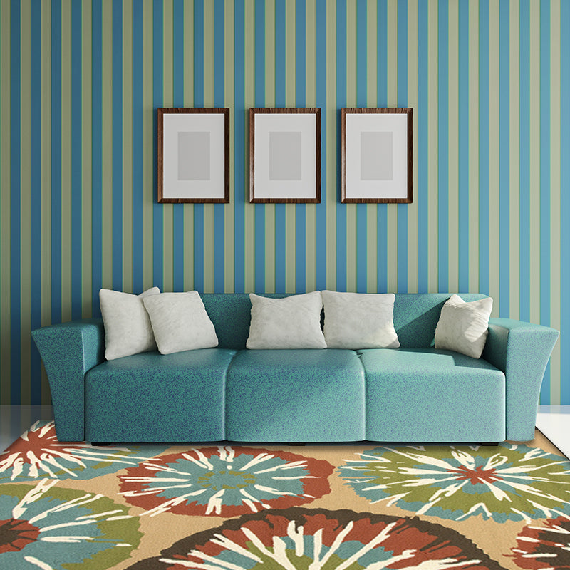 New Flower Print Rug Yellow and Blue Polyester Rug Machine Washable Non-Slip Rug for the Bedroom