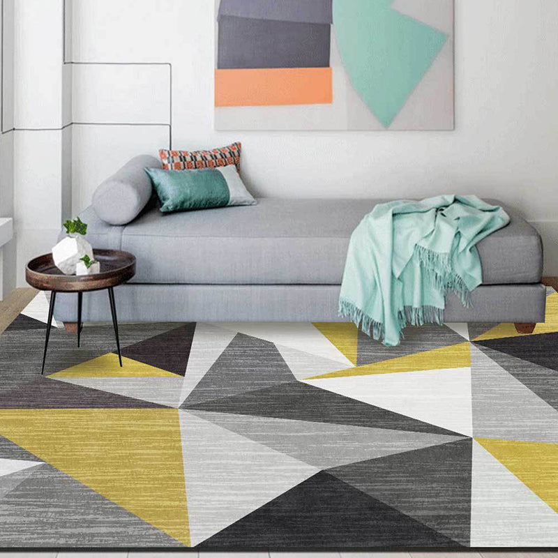 Funky geometric pattern rug gray and golden Nordic rug polyester washable non-slip backing rug for living room