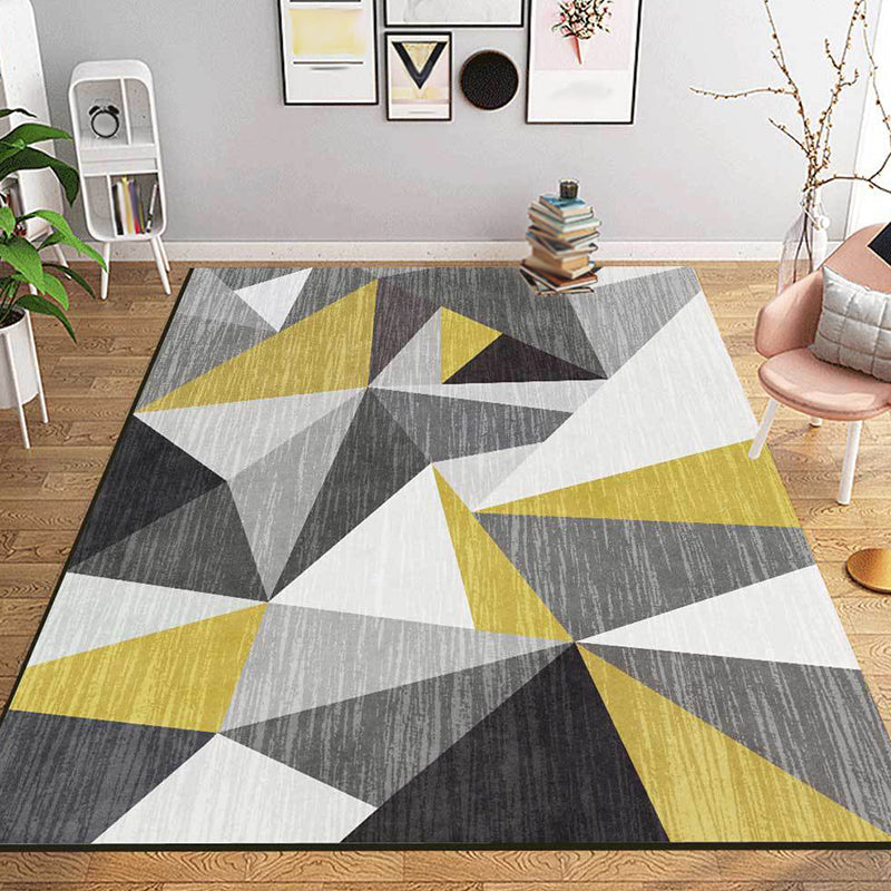 Funky geometric pattern rug gray and golden Nordic rug polyester washable non-slip backing rug for living room