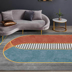 Red and gray novelty rug polyester color block and houndstooth pattern rug washable non-slip backing rug for the living room