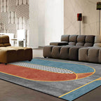 Red and gray novelty rug polyester color block and houndstooth pattern rug washable non-slip backing rug for the living room