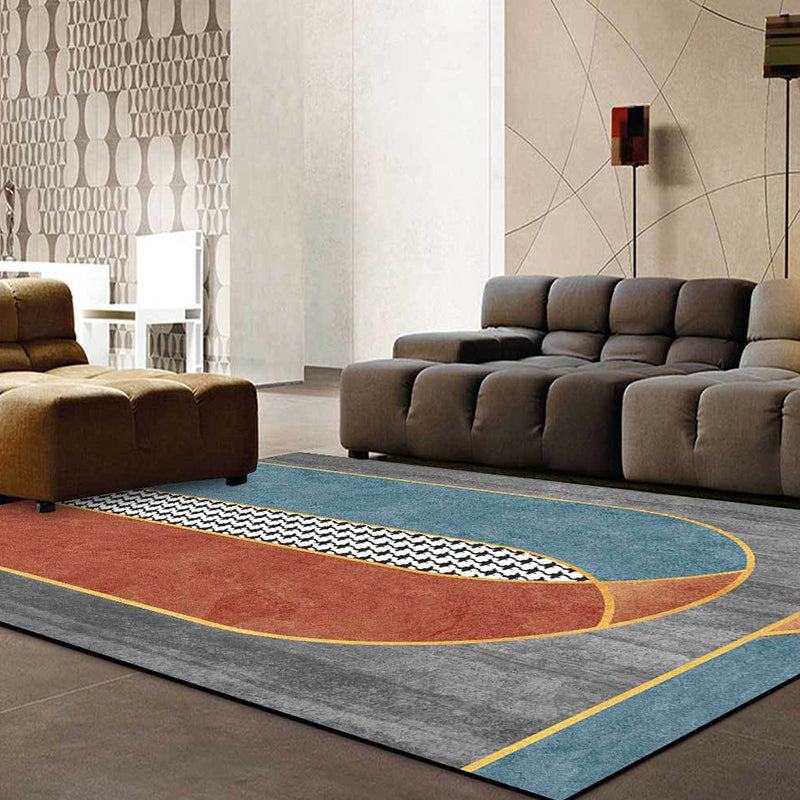 Red and gray novelty rug polyester color block and houndstooth pattern rug washable non-slip backing rug for the living room