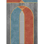 Red and gray novelty rug polyester color block and houndstooth pattern rug washable non-slip backing rug for the living room