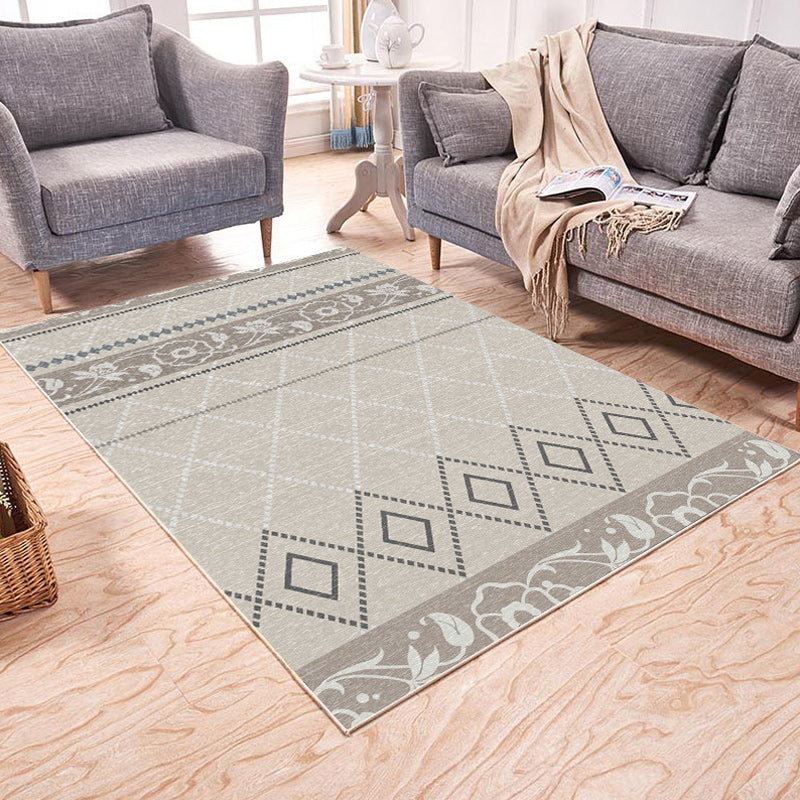 Brown and White Bedroom Rug Southwest Geometric Diamond Stripe Pattern Rug Polyester Pet-Friendly Rug