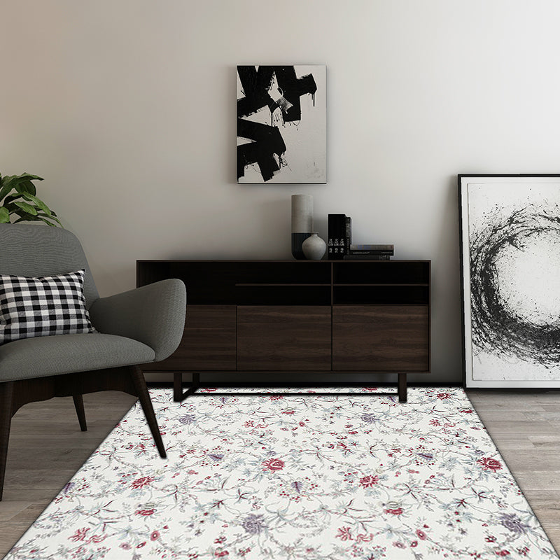 Traditional floral pattern carpet white classic carpet polyester washable non-slip backing carpet for living room