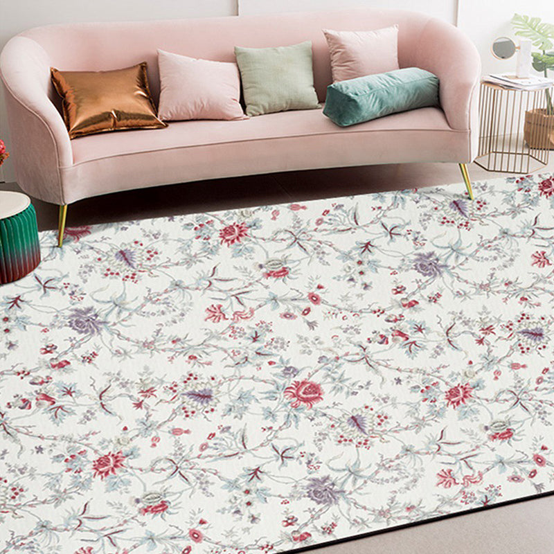 Traditional floral pattern carpet white classic carpet polyester washable non-slip backing carpet for living room