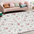Traditional floral pattern carpet white classic carpet polyester washable non-slip backing carpet for living room