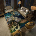 Blue and gold vintage carpet polyester paisley pattern carpet washable non-slip backing carpet for living room