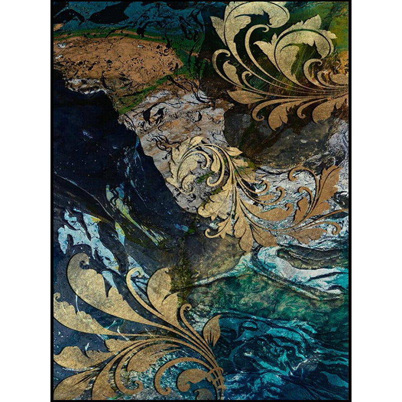 Blue and gold vintage carpet polyester paisley pattern carpet washable non-slip backing carpet for living room