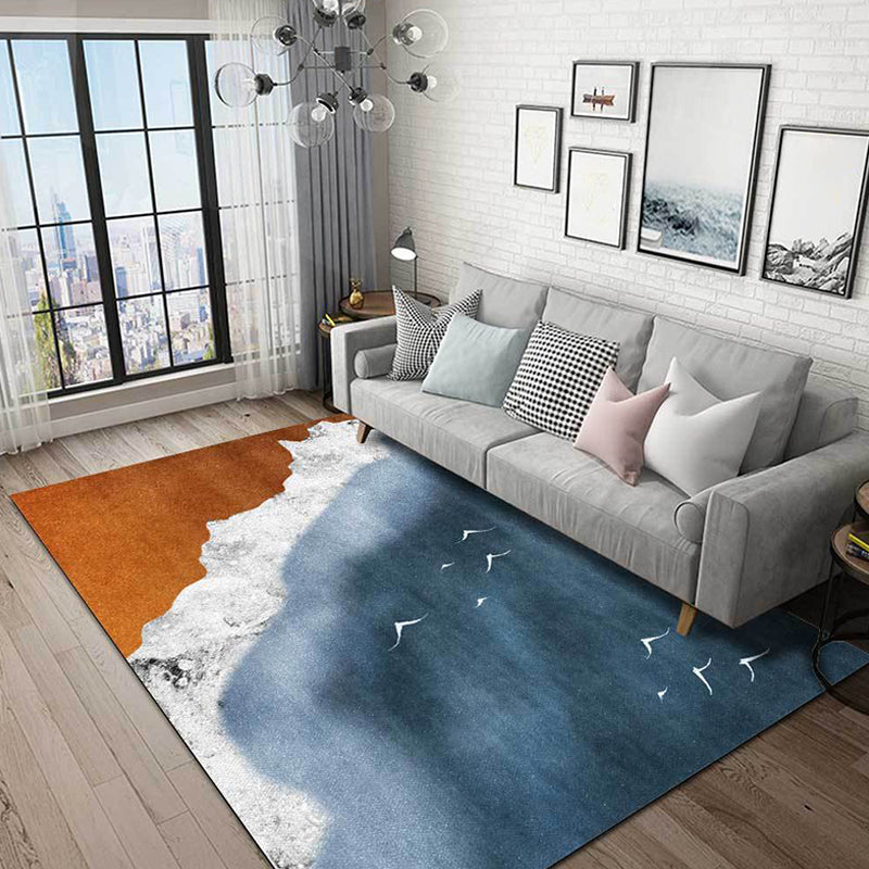 Brown and blue contemporary carpet polyester geography pattern carpet washable non-slip backing carpet for living room