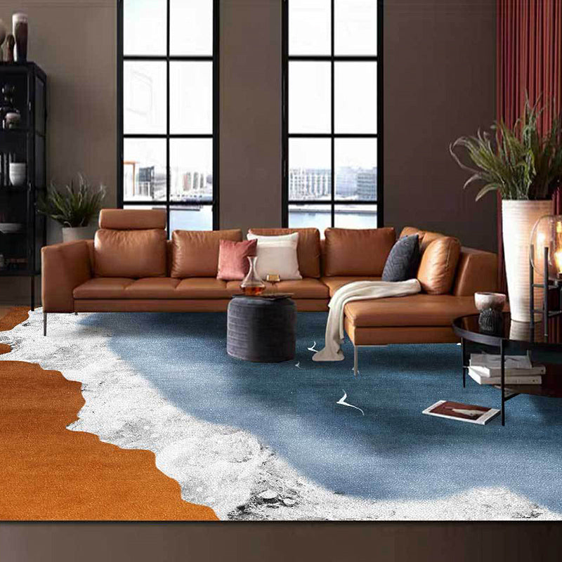Brown and blue contemporary carpet polyester geography pattern carpet washable non-slip backing carpet for living room