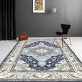 Moroccan Living Room Rug in Blue Medallion Floral Pattern Rug Polyester Stain Resistant Non-Slip Area Rug